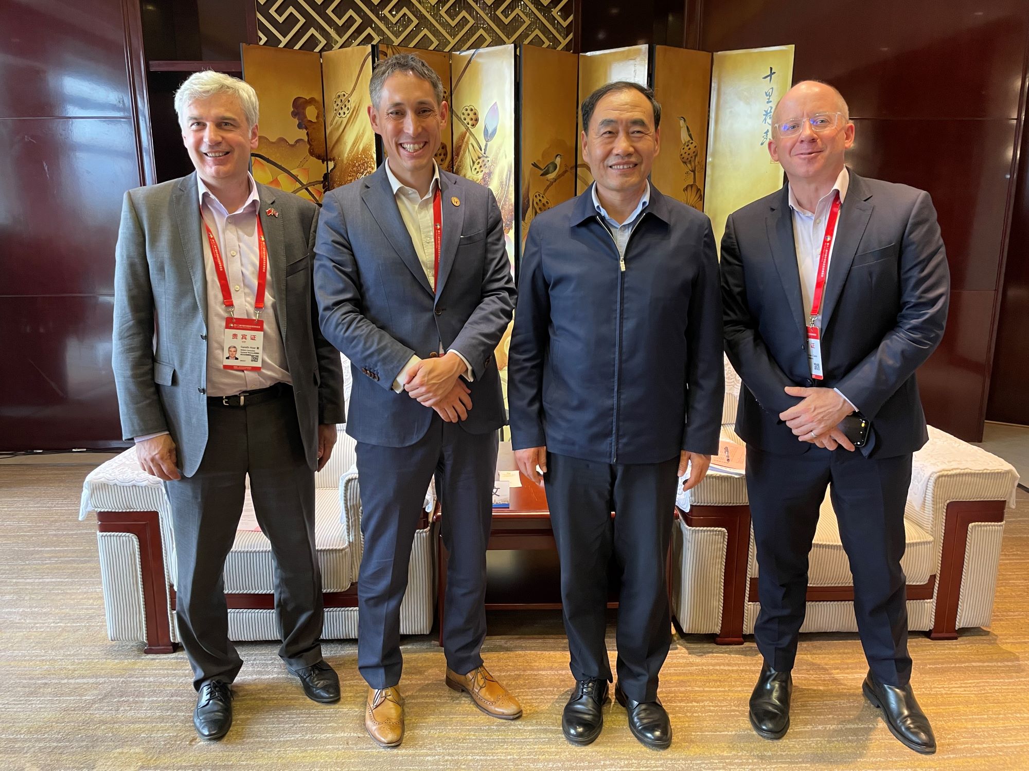 HM Trade Commissioner for China, John Edwards; CBBC's Vice-Chair Duncan Clark with Governor of Shanxi Province,LIN Wu, and Vice Governor of Shanxi Province, LU Dongliang
